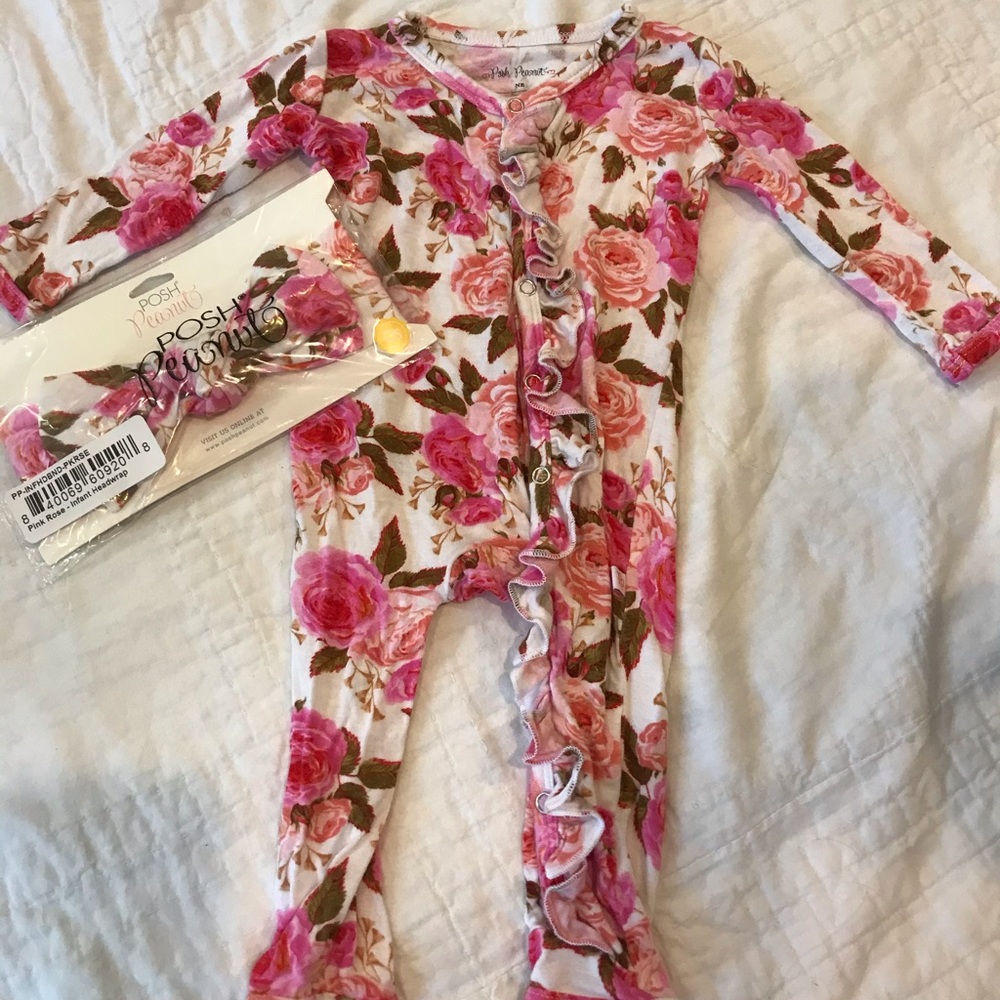 Posh peanuts NB romper with headband